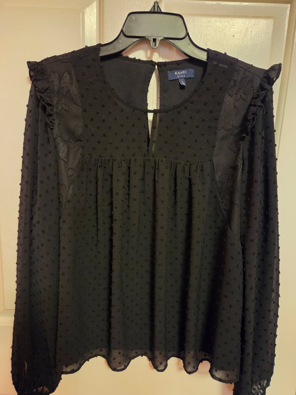 KAARI blue dressy black blouse.